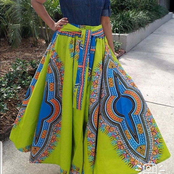 Long Maxi Skirt Cotton Dashiki Skirt African Long Skirt Bohemian Skirt - Picture 4 of 14